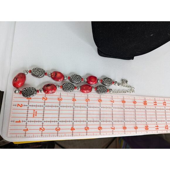 Brighton Red Coral Silver Plated Bead Necklace w/Adjustable Clasp Length 20" - Picture 6 of 6
